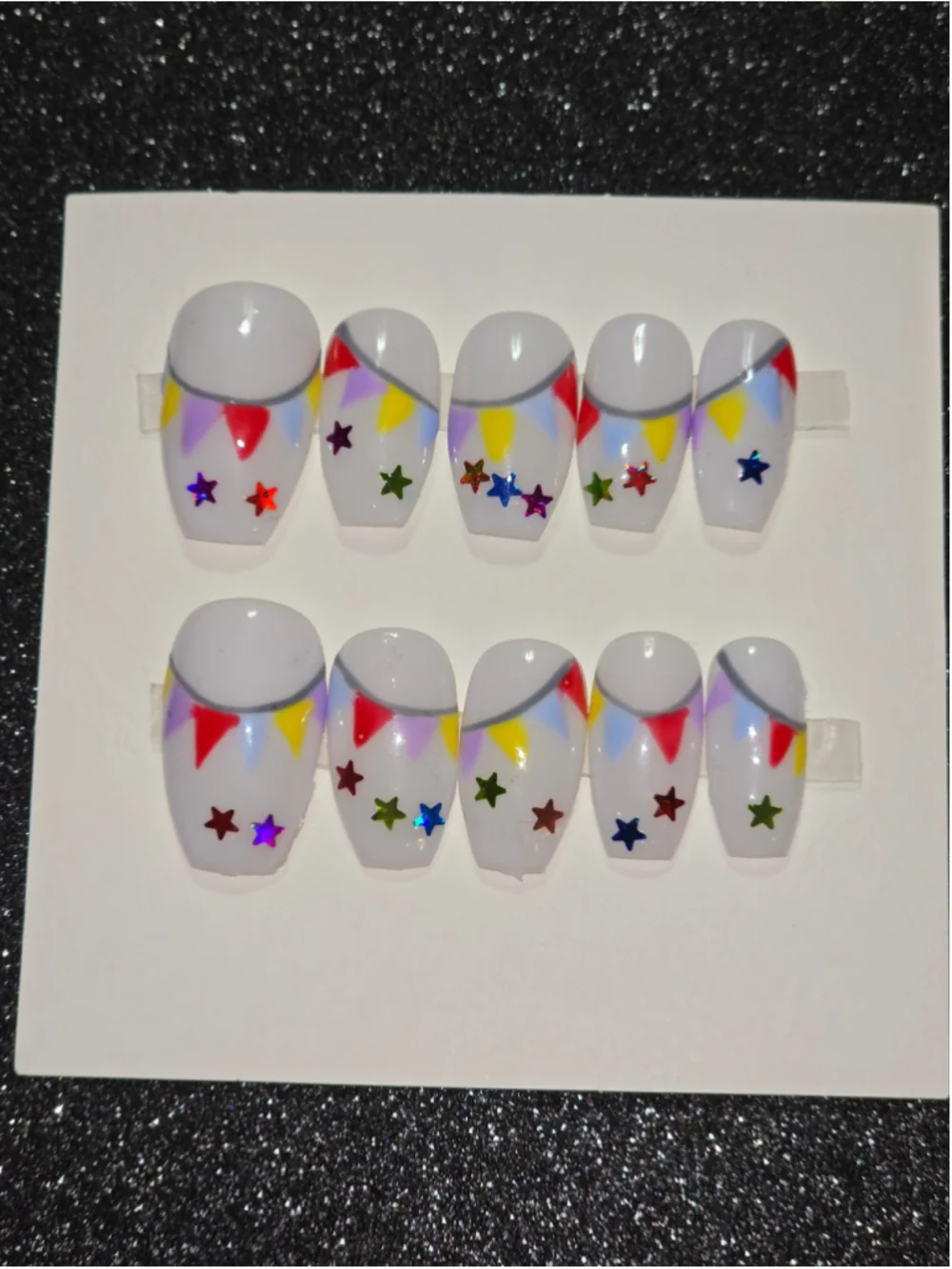 Women's Unbranded Press-On Nails One Size White Multicolor Star Design